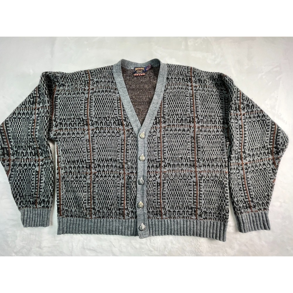 VTG Sweater House Mens XL Cardigan‎ USA Made Acrylic Gray